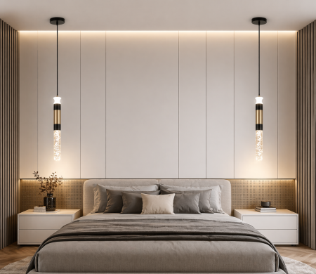 Pendul LED modern 2512/1 – negru și auriu, sticlă, înălțime reglabilă [1]