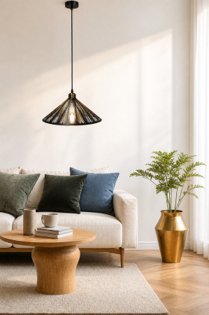 PENDULE - Pendul metalic 9110/1 BK, finisaj negru și auriu, design modern conic