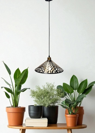 PENDULE - Pendul modern 9111/1 BK, negru cu interior auriu și sticlă aurie, E27