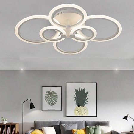 APLICE SI PLAFONIERE - Plafonieră LED 2374/2+2+2 cu 6 Inele, 144W, Telecomandă, 3 Trepte Culoare, Alb, 80x60 cm