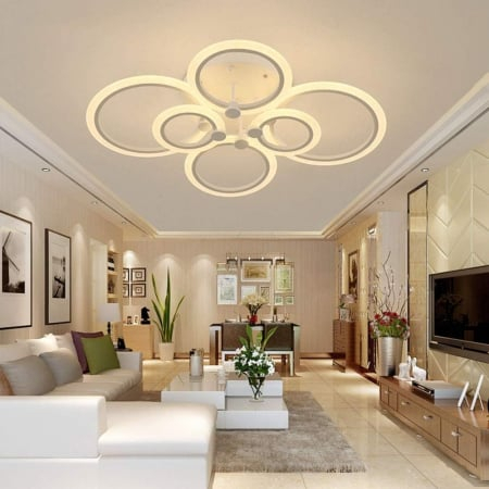 Plafonieră LED 2374/2+2+2 cu 6 Inele, 144W, Telecomandă, 3 Trepte Culoare, Alb, 80x60 cm [1]