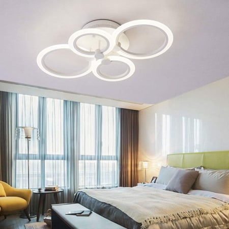 APLICE SI PLAFONIERE - Plafonieră LED 2374/2+2 cu 4 Inele, 80W, 3 Trepte Culoare, Telecomandă, Alb, 60x40 cm