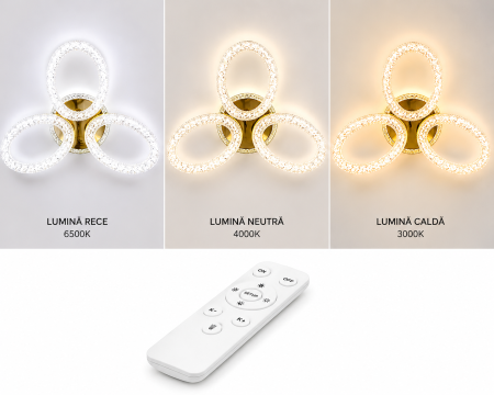 Plafonieră LED 3109/3 Auriu cu 3 Inele Ovale din Acril Cristalin 120W Dimabilă [2]