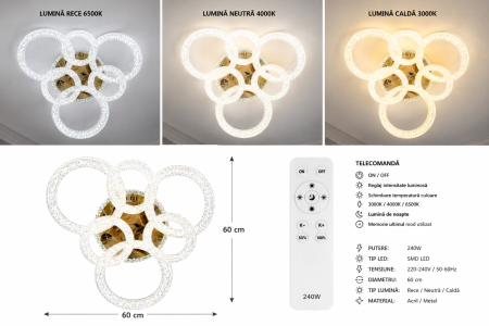 Plafonieră LED aurie 3111/3+3 cu 6 cercuri [2]