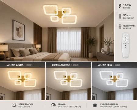 Plafonieră LED 3112/2+2 din Metal Auriu, 160W, 55 cm [2]