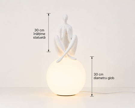 Veioză artistică T1255 cu statuetă albă sau neagră și glob din acril alb mat [2]