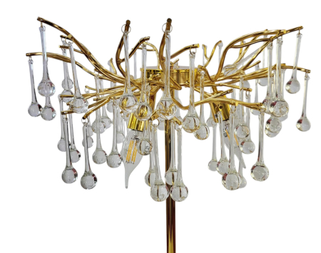 Veioză aurie 6113, design ramură cu picături din sticlă, 3 becuri E14 [1]