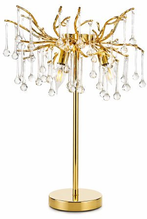 VEIOZE SI LAMPADARE - Veioză aurie 6113, design ramură cu picături din sticlă, 3 becuri E14