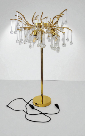 VEIOZE SI LAMPADARE - Veioză aurie 6113, design ramură cu picături din sticlă, 3 becuri E14