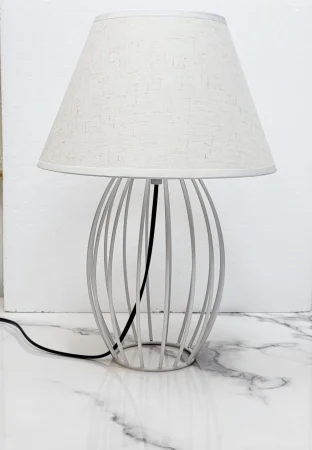 VEIOZE SI LAMPADARE - Veioză BDXT 8002, cilindrică, alb/bej, E27, textil