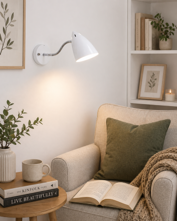 VEIOZE SI LAMPADARE - Veioză de perete 4710, cu braț flexibil, E27, alb/negru