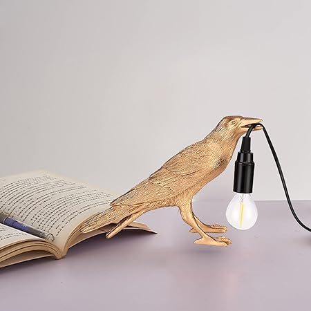 Veioză decorativă 2515/1 – pasăre aurie cu bec E27, rasină, 30 cm [1]