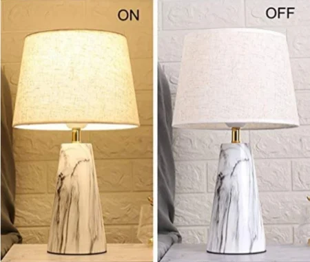 Veioză G9054 – Design crem/alb cu inserție neagră, E27, metal și textil [1]