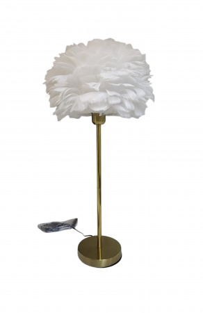 Veioză T1099 – Abajur alb din pene de gâscă, bază aurie metalică, 65 cm, E27, design elegant și sofisticat [1]