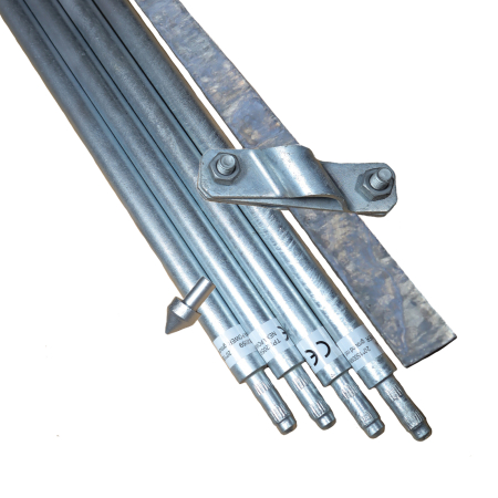 Sisteme de impamantare - Kit Impamantare cu 4 Electrozi Tip BP, D=20 x 1500 mm Zincati la cald, 1 Varf Ghidaj, 1 Clema Conexiune Si 1.5 Platband Fara Sapaturi pentru Case, Garduri Electrice, Panouri solare