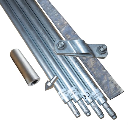 Sisteme de impamantare - Kit Complet Impamantare cu 4 Electrozi Tip BP Zincati la cald, 1 Varf Ghidaj, 1 Clema Conexiune, 1.5 M Platband Si Cap De Batere Manual Fara Sapaturi pentru Case, Garduri Electrice, Panouri solare