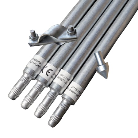 Produse - Kit Impamantare cu 4 Electrozi Tip BP, D=20 x 1500 mm Zincati la cald, 1 Varf Ghidaj si 1 Clema Conexiune, Fara Sapaturi pentru Case, Garduri Electrice, Panouri solare