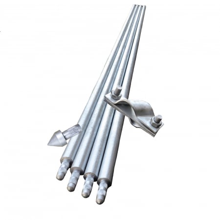 Produse - Kit Impamantare cu 4 Electrozi Tip BP, D=20 x 1500 mm Zincati la cald, 1 Varf Ghidaj si 1 Clema Conexiune, Fara Sapaturi pentru Case, Garduri Electrice, Panouri solare