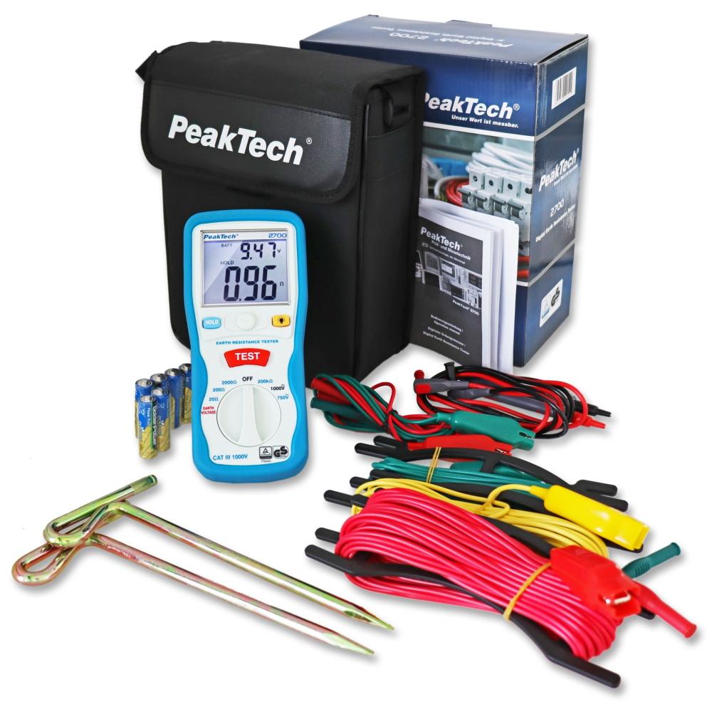 Tester PEAKTECH P 2700, 20Ω @ 0,01Ω rezolutie, Pentru masurarea rezistentei de impamantare si tensiunii electrodului [3]
