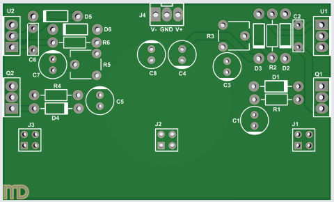 Audio - Modul auxliar (tranzistoare PNP/NPN + 317/337) - placa de circuit