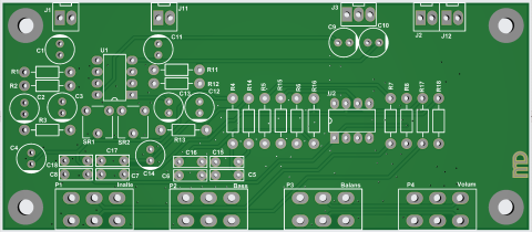 Audio - Preamplificator corector de ton cu bucla Baxandall si amplificator operational - placa de circuit