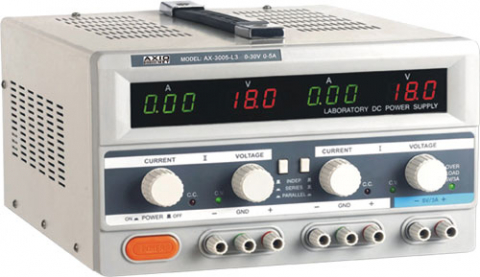Instrumente de masura si control - Sursa de alimentare, AXIOMET, AX-3003D-3, LCD, 3 canale, pentru simularea condițiilor de alimentare variabile în teste de stres, Setare tensiune cu buton rotativ