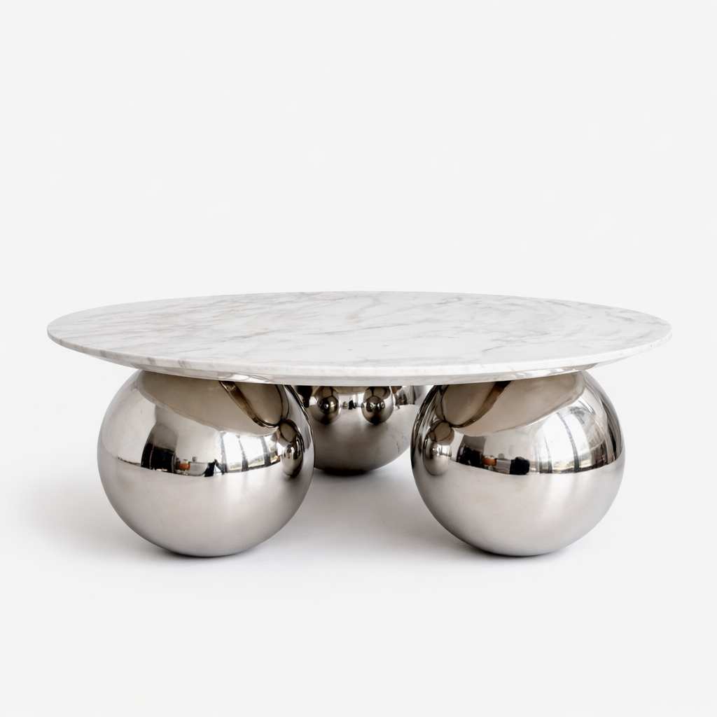 Arbo Orbital Marble – Masă de cafea rotundă luxury cu bază sferică cromată [2]
