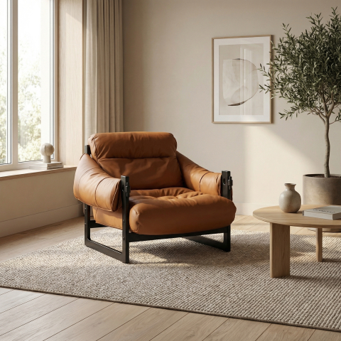 Canapele si Fotolii - Arbo Fotoliu Lemn + Piele Ecologică Maro