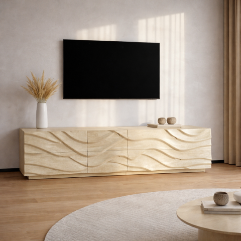 Dulapuri si Corpuri de Living - Arbo Living Crem Sculptural - Comodă TV Lemn Premium