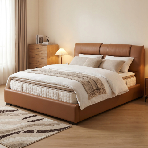 Paturi - Arbo Pat Tapitat Cognac cu Masaj 180x200 cm – Piele Ecologică Premium