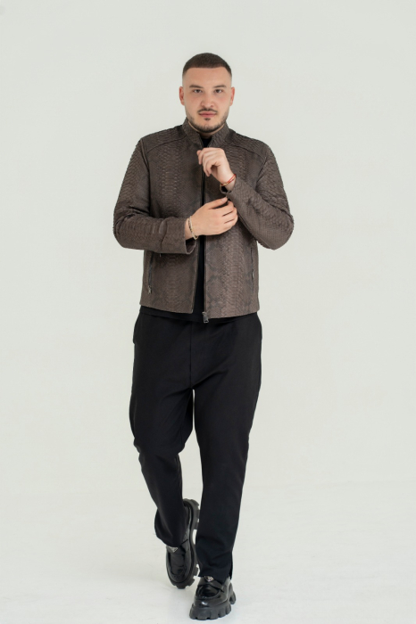 Jachetă Bărbătească din Piele Naturală – Textură Exotică Python Grey [3]