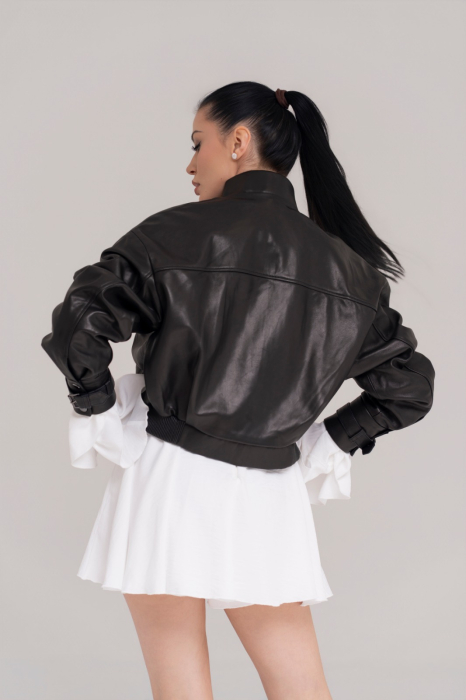 Jachetă Scurtă din Piele Naturală – Onyx Black Bomber [2]