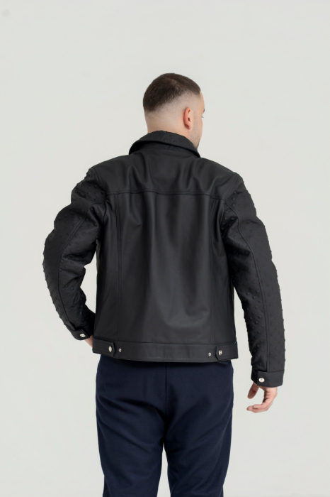 Jachetă Trucker Luxury – Piele Naturală de Ovină cu Textură în Relief [2]