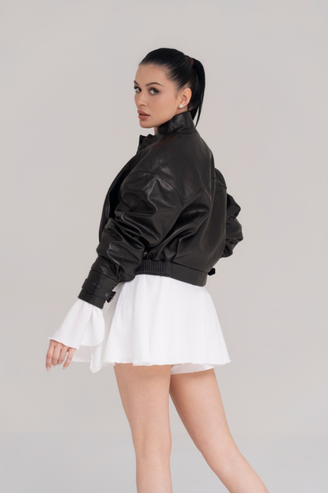 Jachetă Scurtă din Piele Naturală – Onyx Black Bomber [3]