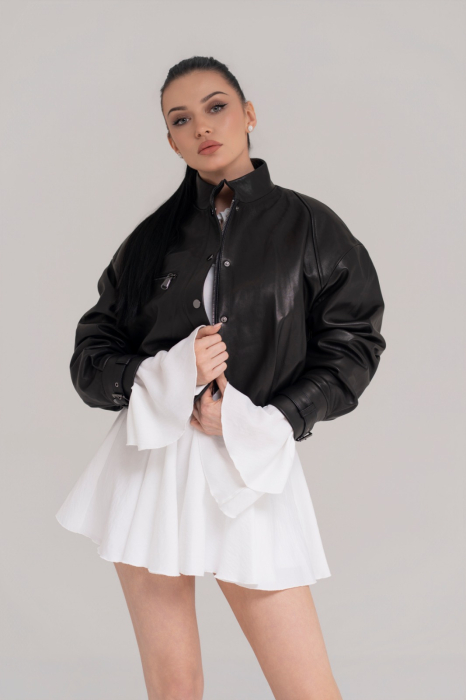 Jachetă Scurtă din Piele Naturală – Onyx Black Bomber [4]