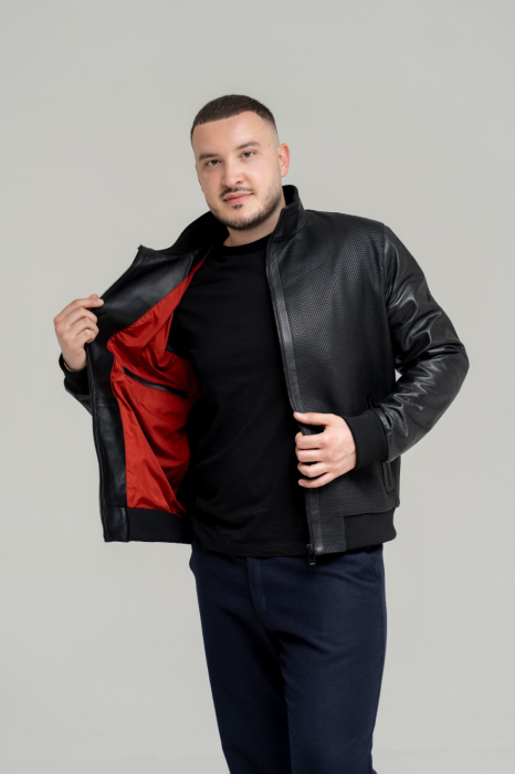 Jachetă Bomber Premium – Piele Naturală de Ovină cu Textură Perforată [4]
