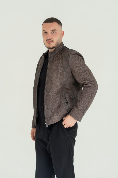 Jachetă Bărbătească din Piele Naturală – Textură Exotică Python Grey [2]
