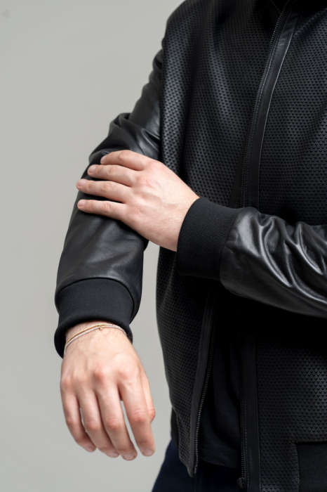 Jachetă Bomber Premium – Piele Naturală de Ovină cu Textură Perforată [6]