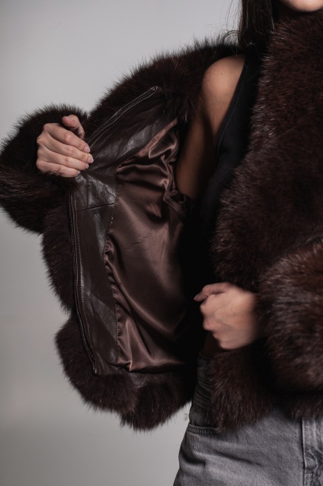 Blană din vulpe polară model 2in 1 lucrată pe suport de piele [3]