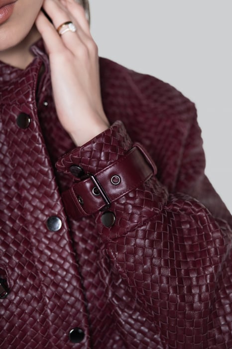 Geaca din piele naturala de ovina cusuta manual bordo [6]