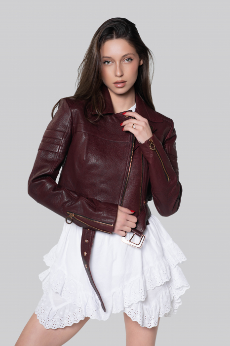 Geaca biker din piele de ovina, bordo [1]