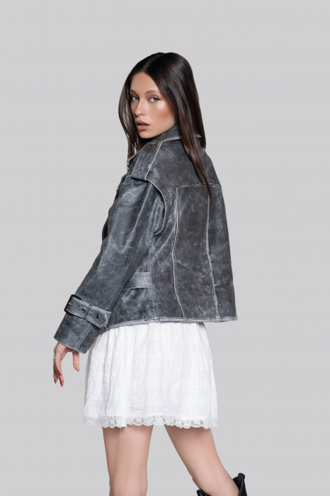 Geaca de piele de ovina biker vintage [3]