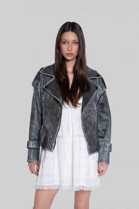 Geaca de piele de ovina biker vintage [2]