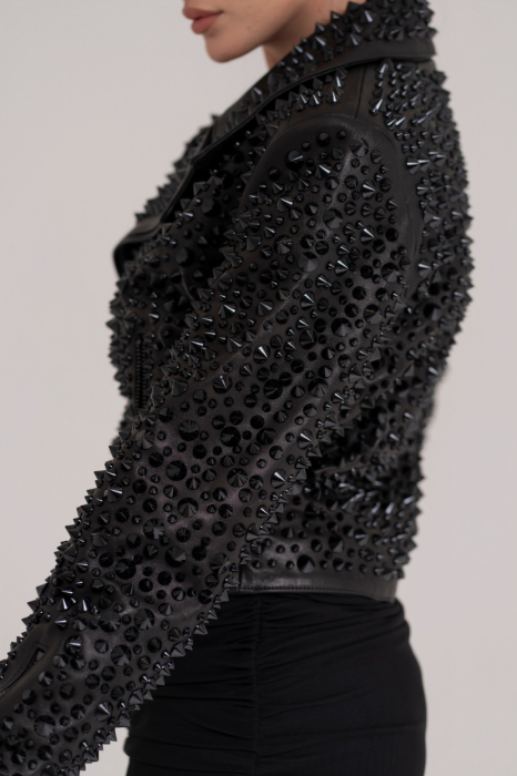 Geaca din piele naturala cu tinte negre [3]