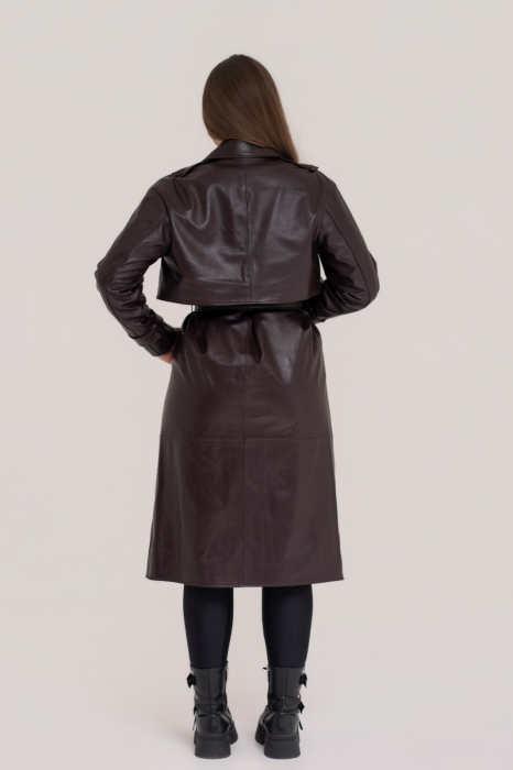 Trench de dama din piele naturala  Burgundy [3]