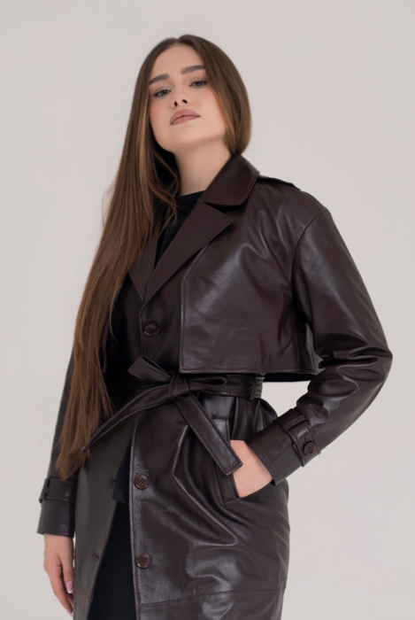 Trench de dama din piele naturala  Burgundy [6]