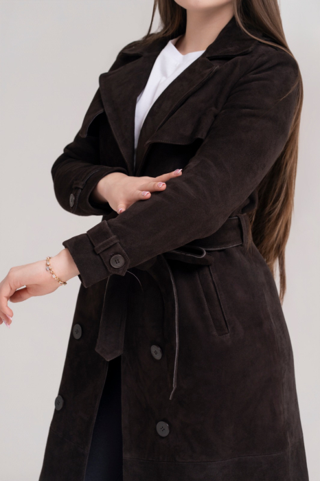 Trench Lung din Piele Naturală Întoarsă [2]