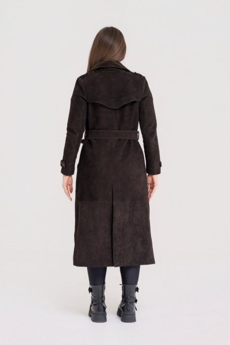 Trench Lung din Piele Naturală Întoarsă [4]