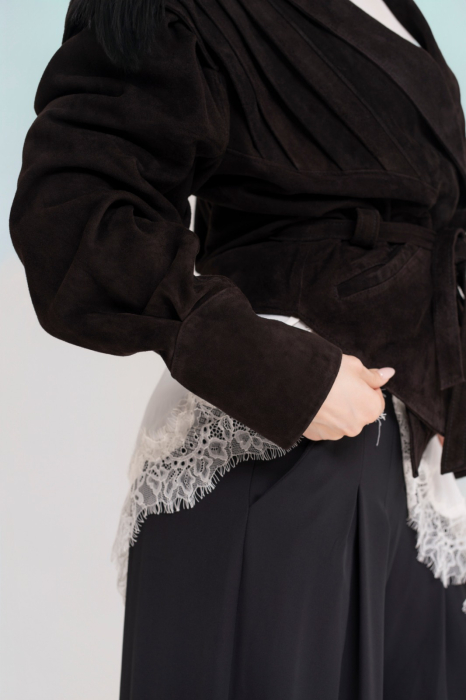 Trench Scurt din Piele Naturală Întoarsă [5]