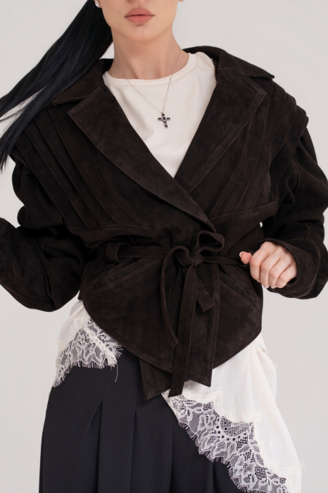 Trench Scurt din Piele Naturală Întoarsă [4]